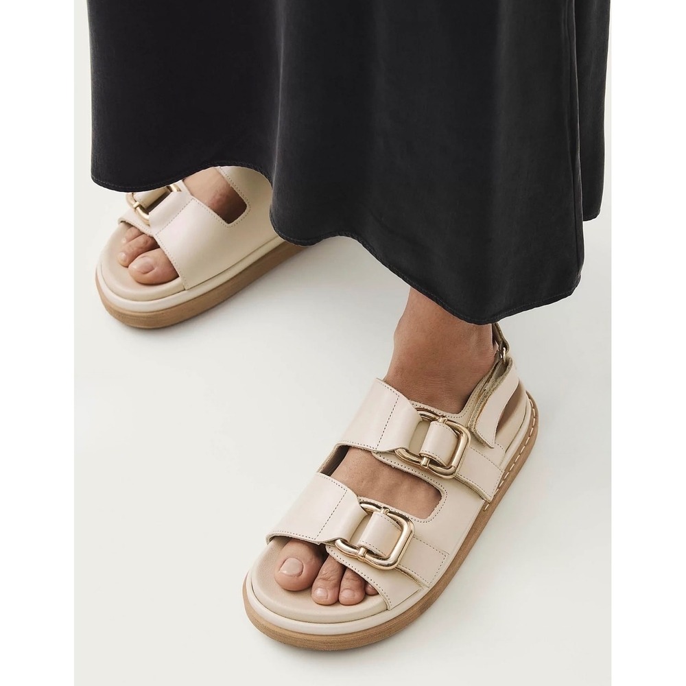 Alohas Harper Leather Sandals Womens 40 US 9 Cream Buckle Slingback Chunky - Picture 2 of 15
